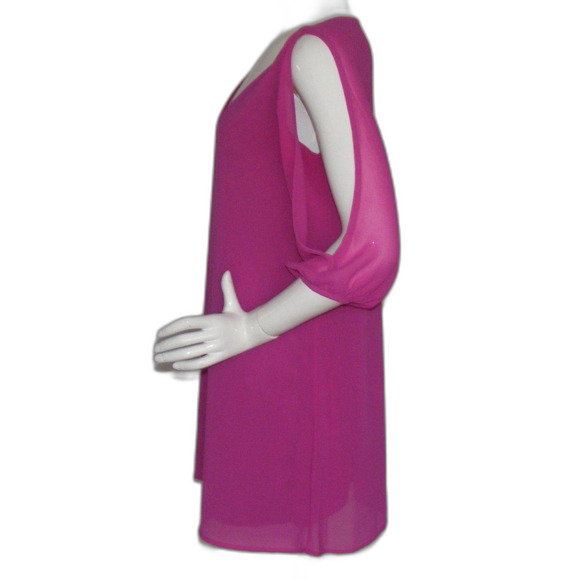 LULU'S Dress, M, Berry/Fuschia, Cold Shoulder, 3/4 sleeves, Mini/Short, V-neck - Picture 8 of 13